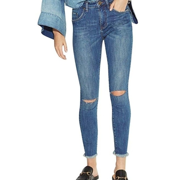 One Teaspoon High Waist Freebird Stretch Jeans Raw Hem 26 - Picture 1 of 8